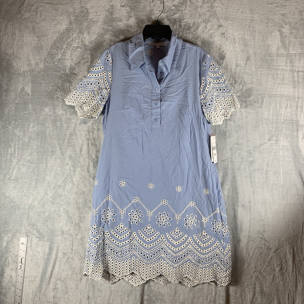 Julia Jordan Women's Dress S Cotton Eyelet BUtton Pockets Slip Lining Boho Blue